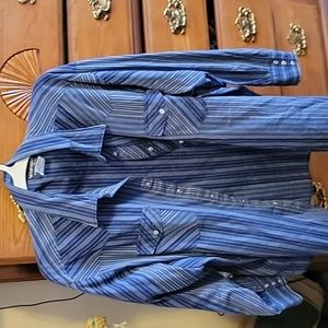 Mens blue striped 3xl snap button l9ng sleeve shirt